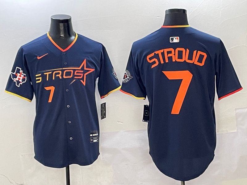 Men Houston Astros #7 Stroud Blue three generations Joint Name Nike 2025 MLB Jersey style 8->houston astros->MLB Jersey